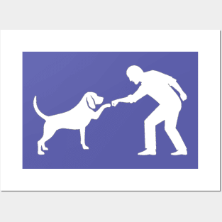 Fist bump between man and dog Posters and Art